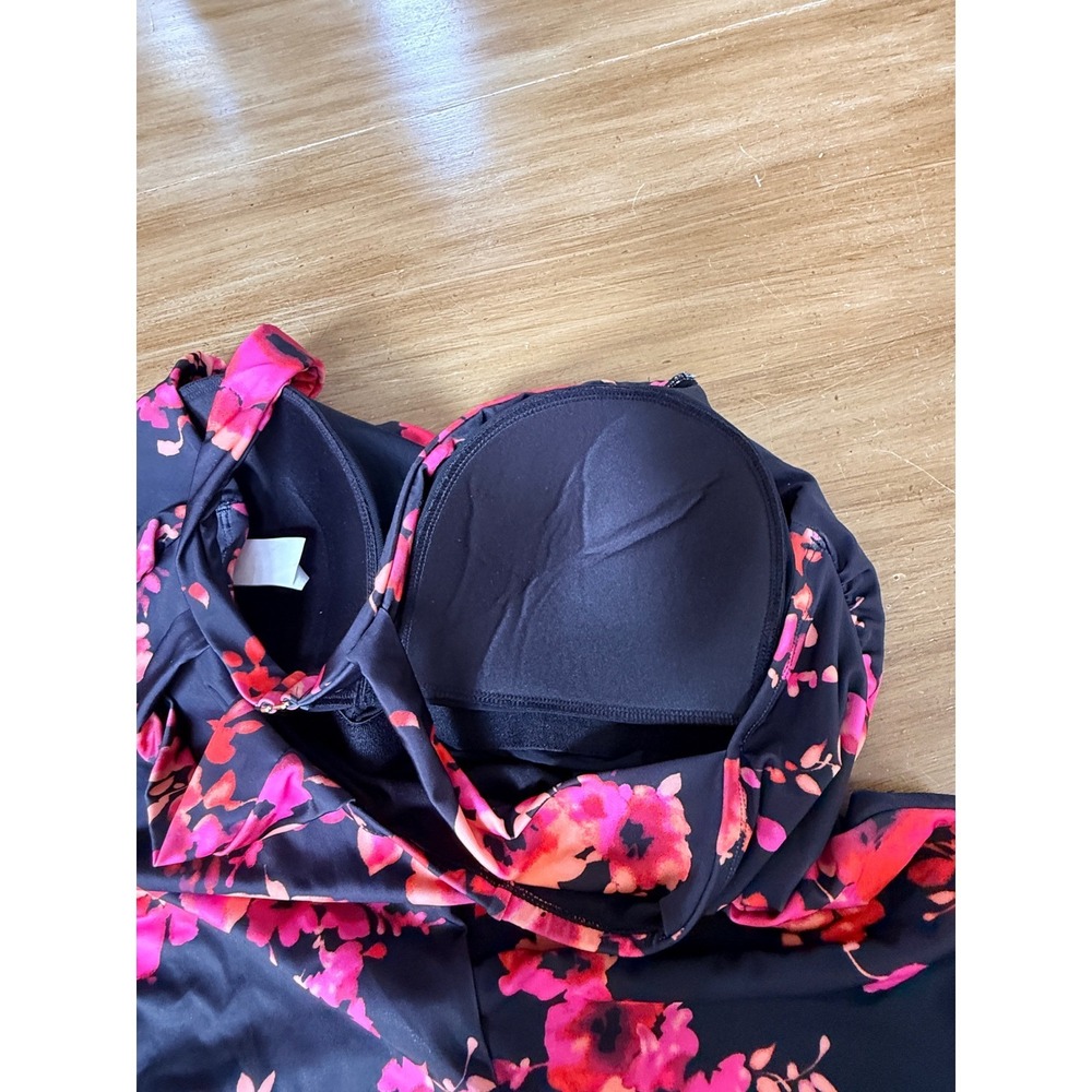 Swimsuits For All Floral One Piece Swimsuit Black Pink Ruched Halter Size 24 - Picture 5 of 9